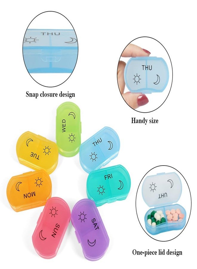 HRX Package Little Daily Pill Box Case AM PM for 7 Day, Small Pocket Purse Pills Holder, Cute Drug Organizer Container 2 Times a Day - Image 2